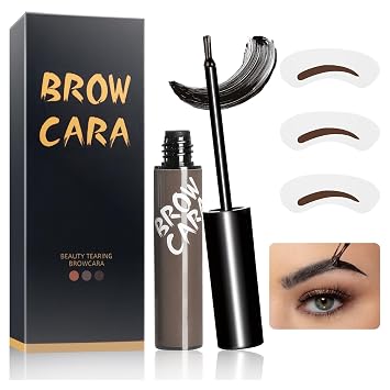 Eyebrow Gel - Peel Off Eyebrow Tint with Eyebrow Stencils, Long-Lasting & Waterproof Brow Gel for Women and Girls Create Fuller & Defined Brows Makeup Gray Brown