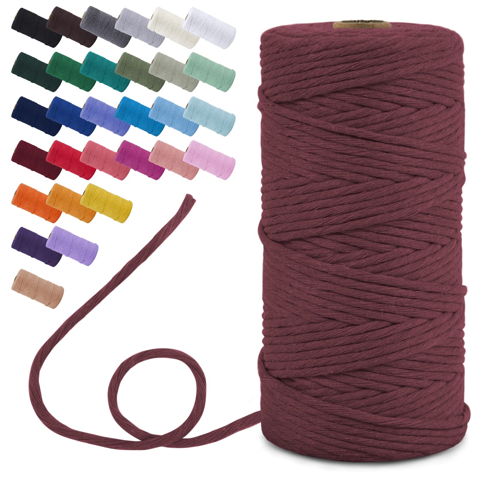 Uiopa Macrame Cord 3mm x 100m, Single Strand Macrame Yarn Thick Thread Natural Cotton Cord, Coloured Macrame Craft String for DIY Crafts, Wall Hanging, Plant Hanger, Tassels (Rust Red)
