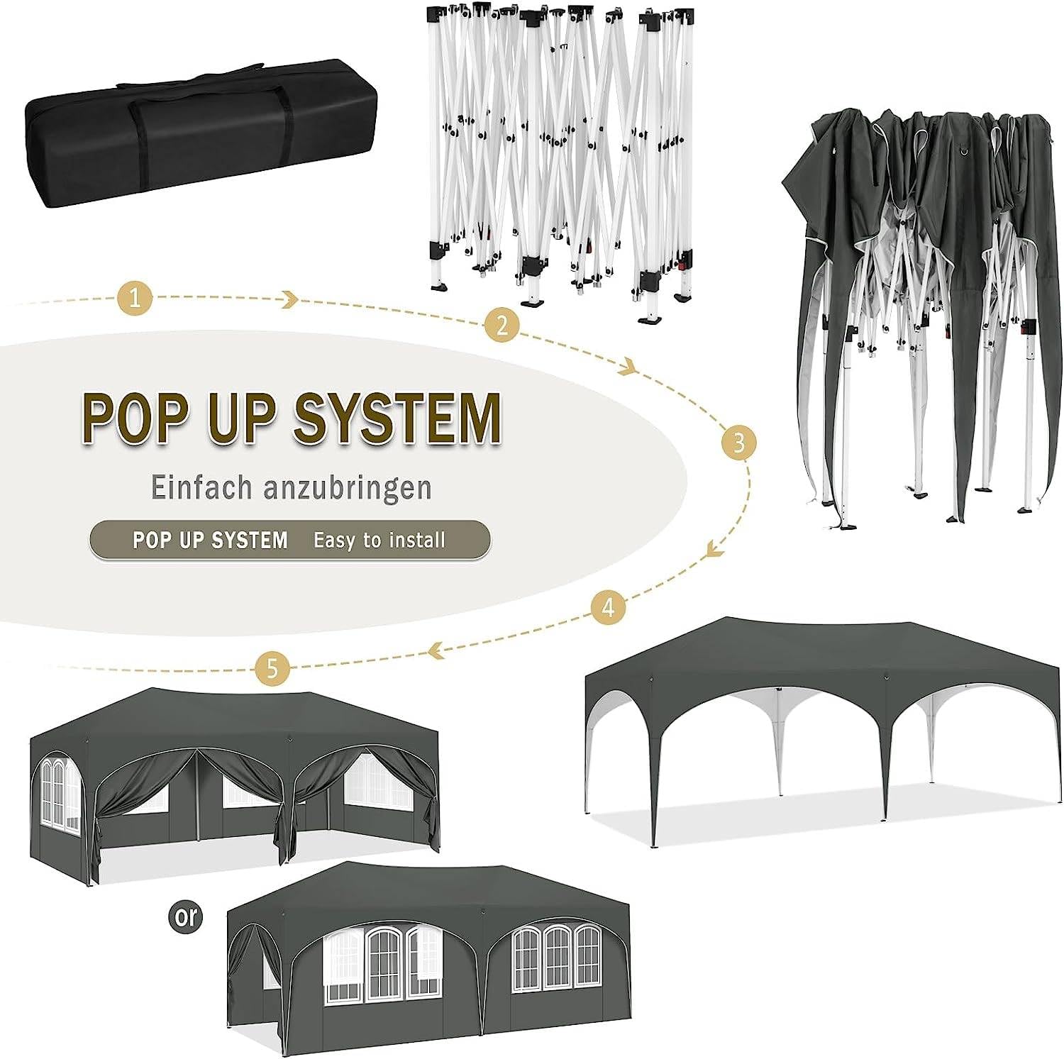 Carport - Tienda de campaña de 4 x 6 m, resistente al agua y a los rayos UV, estructura de acero estable para coches, SUV y caravanas, ideal para patio, terraza, comercial y puesto de mercado