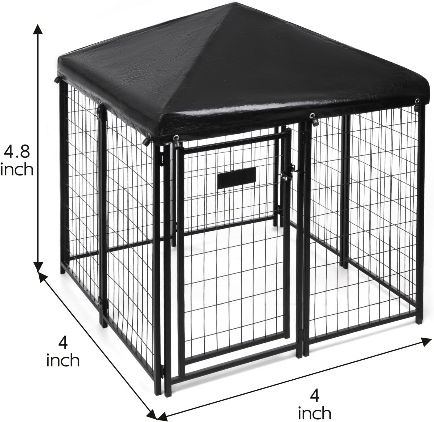 Abba Patio Dog Kennel Outdoor with Roof Waterproof Cover and Lockable Gate, Dog Crate Dog Enclosures Pet Crate Cage for Small/Medium Dogs, 8PCS, Black (4'x4'x4.8')
