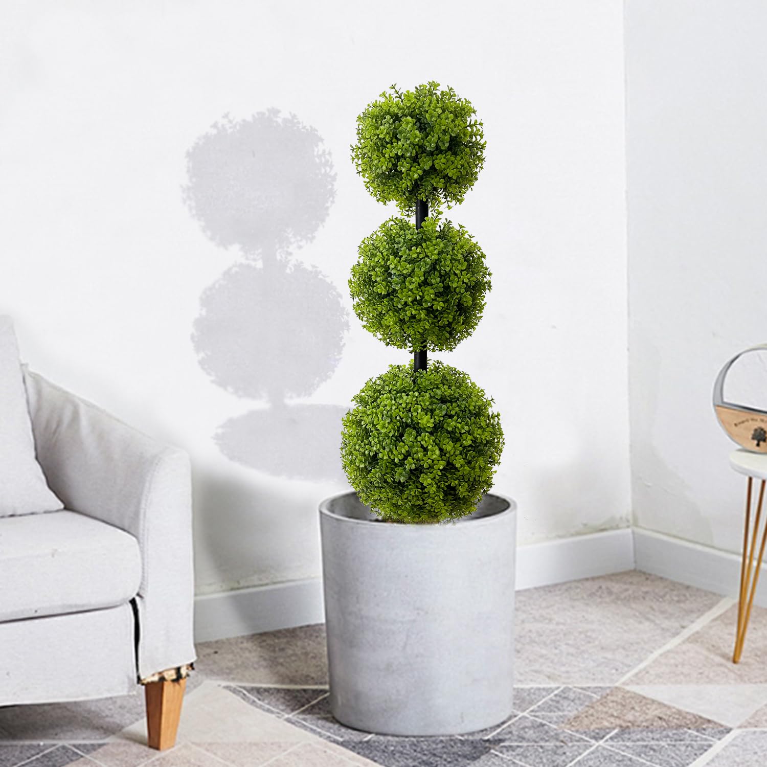 FLORAMUSE Set Di 2 Alberi Di Bosso Artificiali Topiaria – Altezza 61 Cm, Prevasati, Con Protezione UV, Per Interni/Esterni