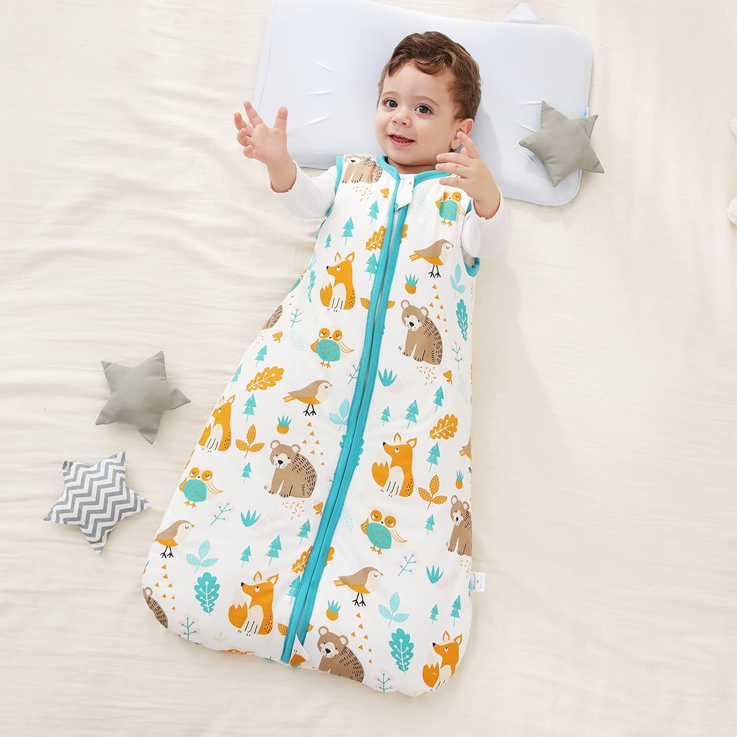 Mosebears Sleep Sack Baby Winter Wearable Blanket with 2-Way Zipper,2.5 TOG Cotton Sleep Sack Unisex (Animal World, 6-12 Months) : Baby