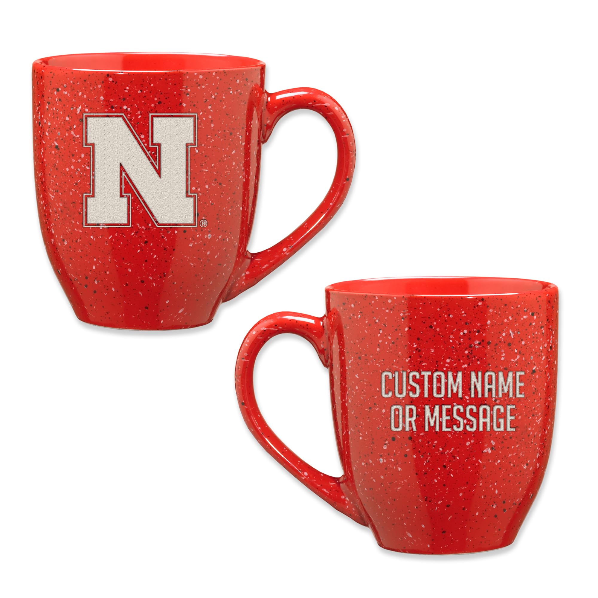 Rico Industries NCAA Nebraska Cornhuskers Red Personalized 16 oz Team Color Laser Engraved Speckled Ceramic Coffee Mug