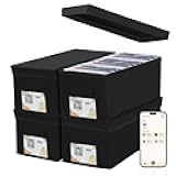 CD Storage Boxes with Smart Labels,Dvd Case 4 Pack Foldable CD Organizer with Lid Stackable Jewel Cases with Handles,Holds 35 CDs for DVD Disks Tapes,Black 13.78
