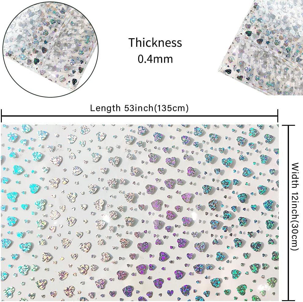 HYANG Transparent Love PVC Super Clear Holographic Vinyl Faux Leather Sheets 1 Roll 12" x 53" (30cm x 135cm) for DIY Bows Earrings Bags DIY Crafts Making