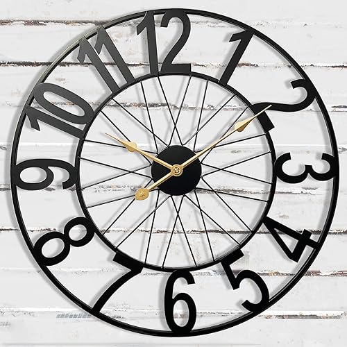 Miniatura 10 de Reloj grande para exteriores, reloj de pared para exteriores de 16 pulgadas, funciona con pilas, moderno reloj decorativo de metal negro para patio,