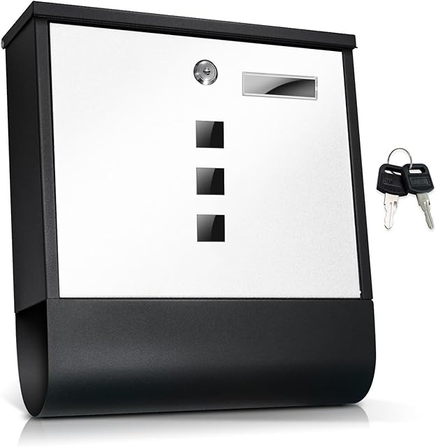 TÄGA TG-2216 Design Letter Post Box with newspaper holder + Surface: matt, rough + Stainless + Lockable (2 keys included) + Easy installation (mounting material included) + Colour: anthracite-white