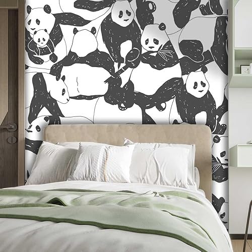 Miniatura 2 de Papel tapiz para muebles de madera, diseño de panda nórdico, cabecero, decoración de pared, decoración del hogar, sin pegamento para dañar, pared de