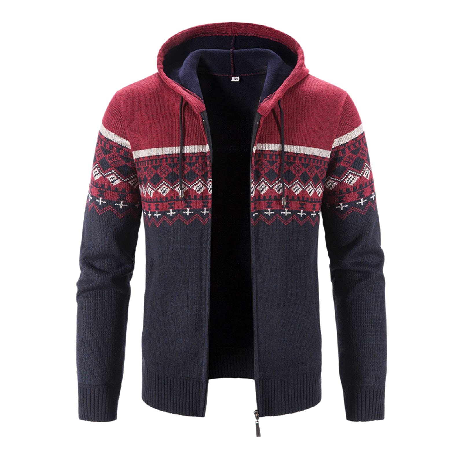 Sweats à capuche pour hommes avec motifs camouflage veste zippée chaude en velours épais bordeaux XXL