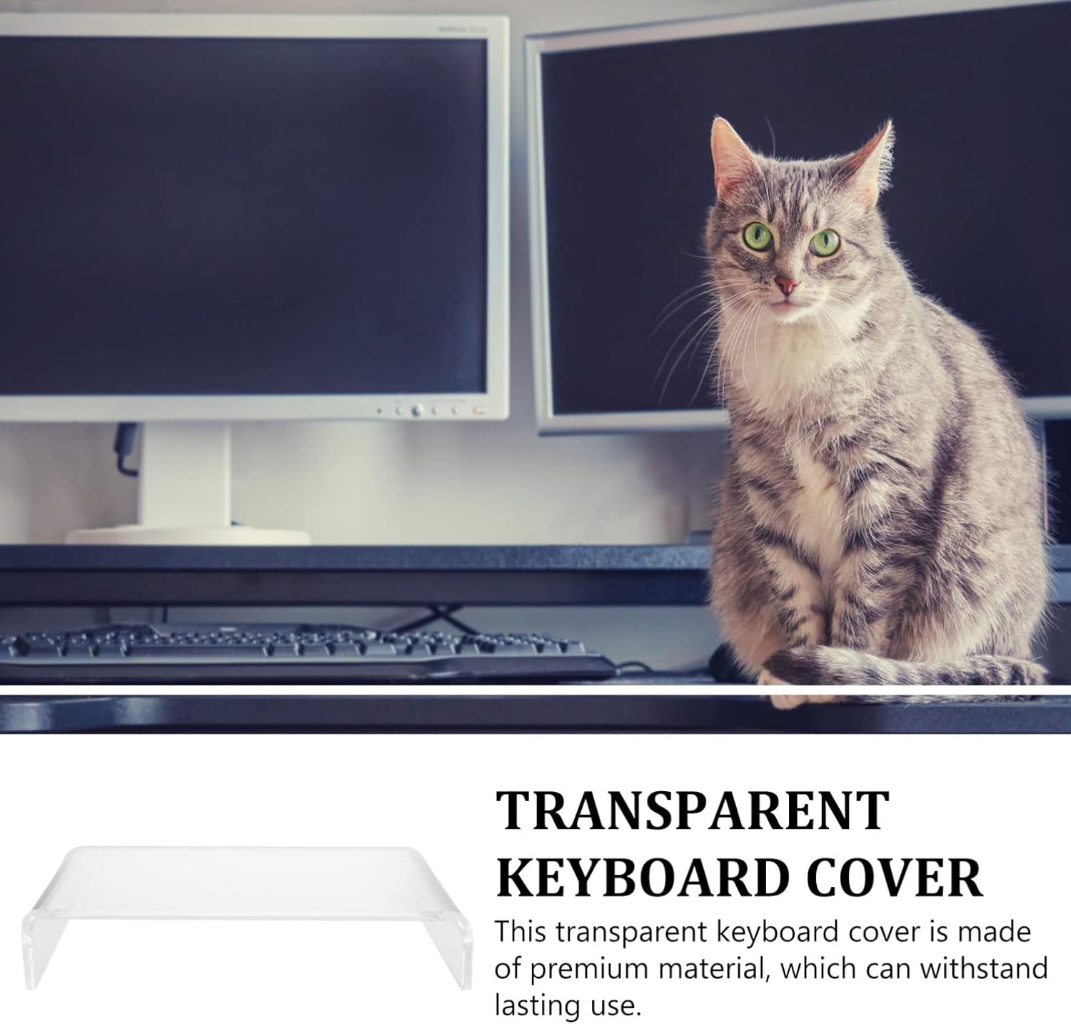 STOBOK Clear Acrylic Keyboard Protector Stand -cat Design Multi-functional Desktop Organizer and Washable Fits Standard Keyboards Dimensions