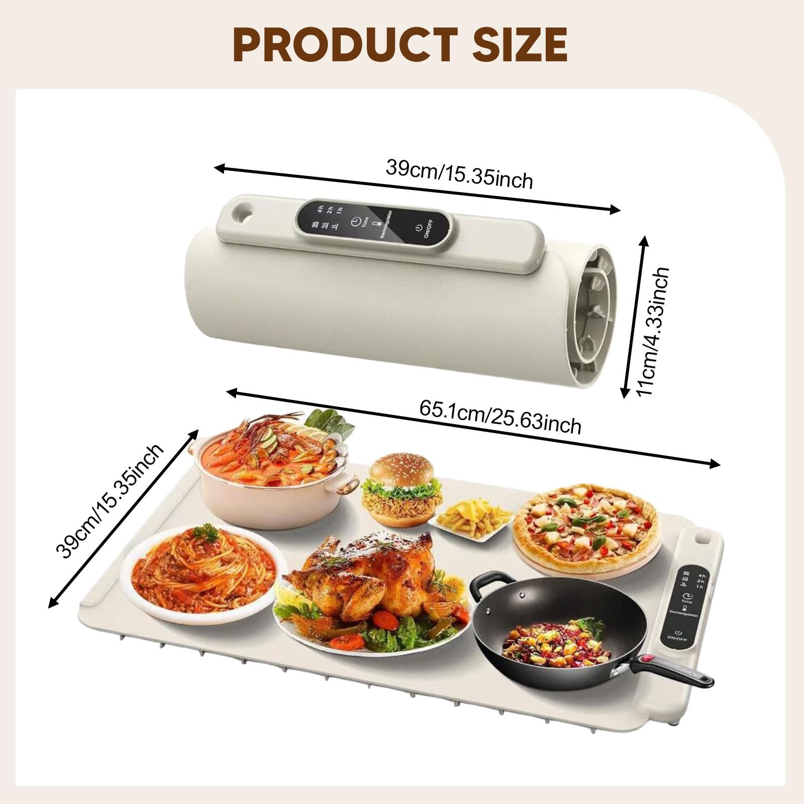 Electric Warming Tray Manta Calefactora Eléctrica para Alimentos Bandeja Térmica con Control de Temperatura Ajustable Placa de Enrollable de SIL, Blanco, Individual