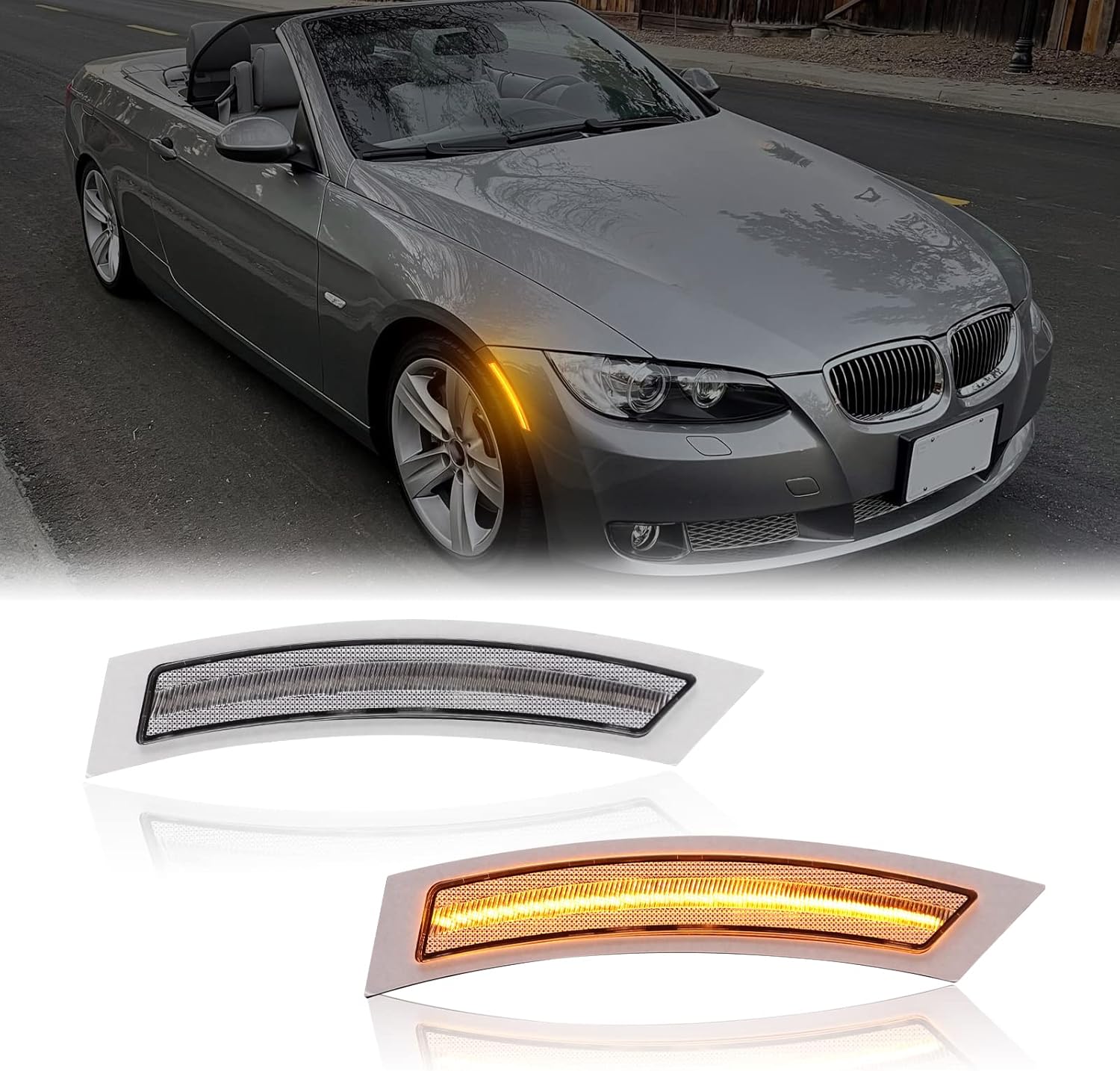 Front Bumper LED Reflector Lights Replacement for E92/ E93 2D Coupe& Convertible 328i 335i 2007-2013, Side Marker Fender Driving Parking Lamp, Replace OE 63147162313, 63147162314