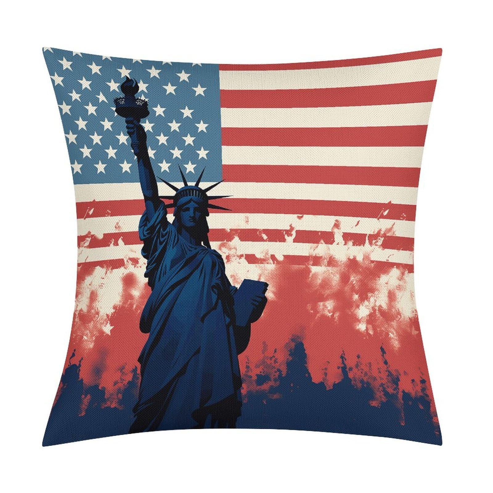 Fodpand Style Flag With Silhouette Of Lady Liberty Pillow Covers 18X18 Inch, Pillow Cases Boho Farmhouse, Throw Pillow Covers For Couch Sofa Bed Spring Home Decor