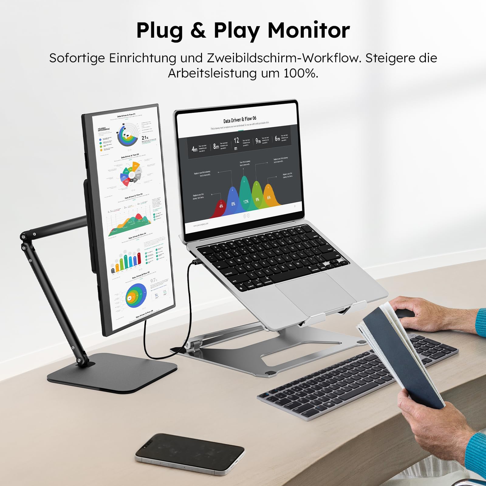 Dopesplay Monitor portatile da 15,6 pollici, monitor portatile IPS 1080P FHD con altoparlante e supporto, schermo USB-C/mini HDMI per laptop/PC/Mac/PS3/4/5/Xbox