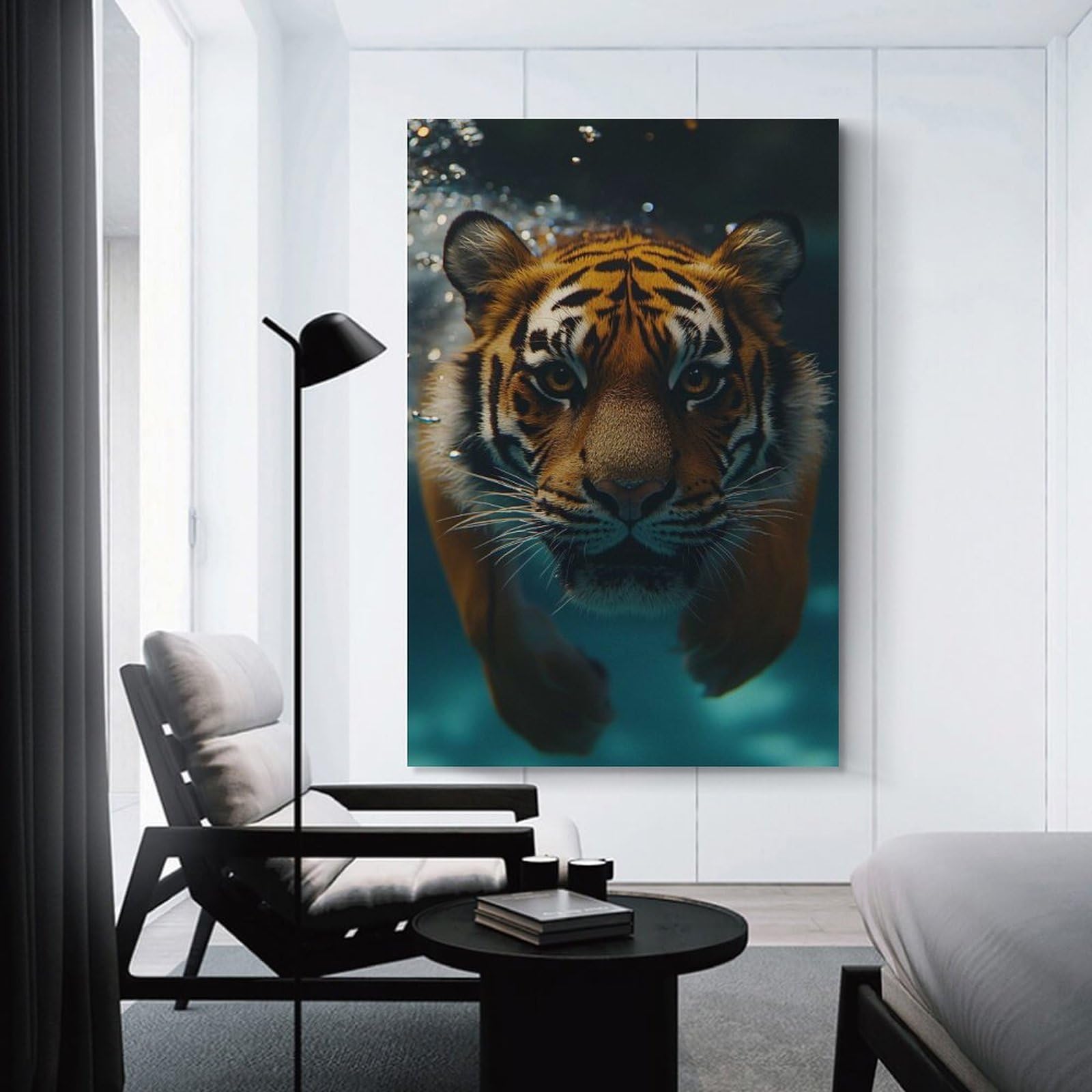 Canvas Wall Art Tiger Swimming Underwater Close-up, 24x36inch(60x90cm), for Living Room, Bedroom, Office Or Hallway, Decorative Artwork with Broad Appeal