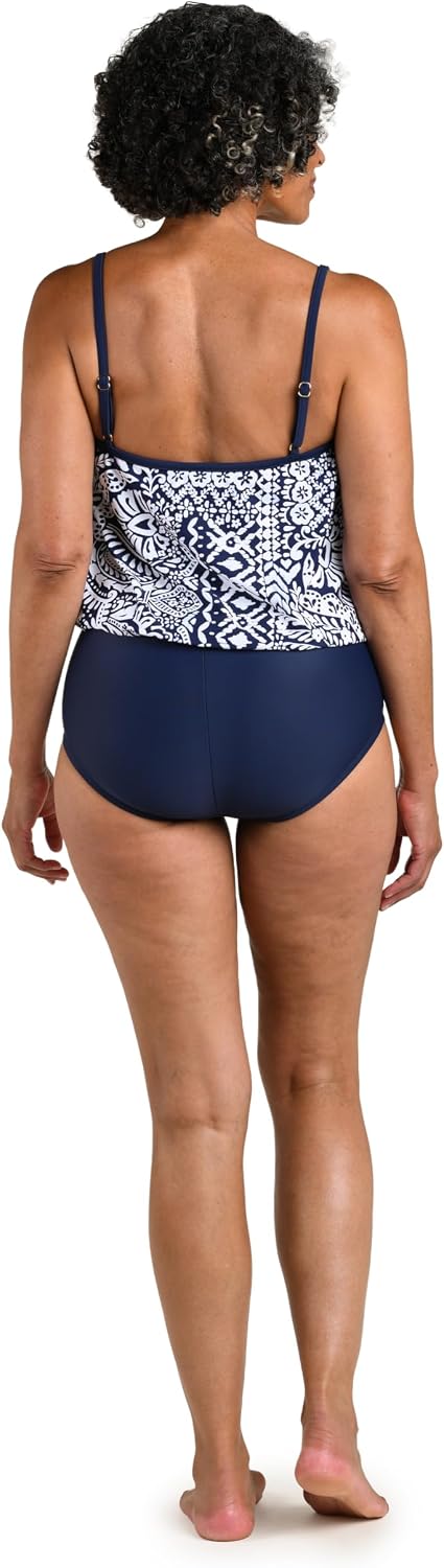 Maxine of Hollywood Womens Scoop Neck Faux Tankini One Piece Swimsuit