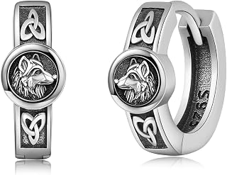 Wolf Ohrringe Sterling Silber Viking Creolen Ohrringe Keltischer Knoten Schmuck Geschenke für Männer Frauen