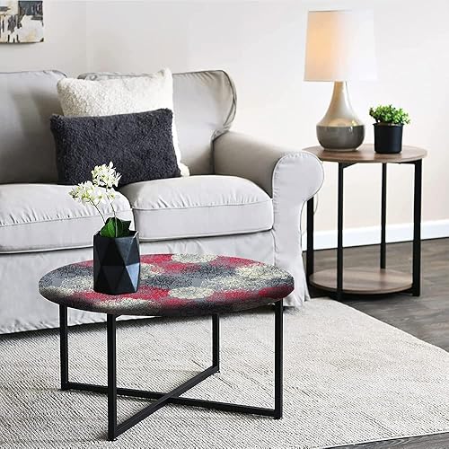 Miniatura 5 de Mantel redondo, mantel de flores de dalia para mesa auxiliar, dibujado a mano con flores grandes y pequeñas, se adapta a mesas redondas de 61