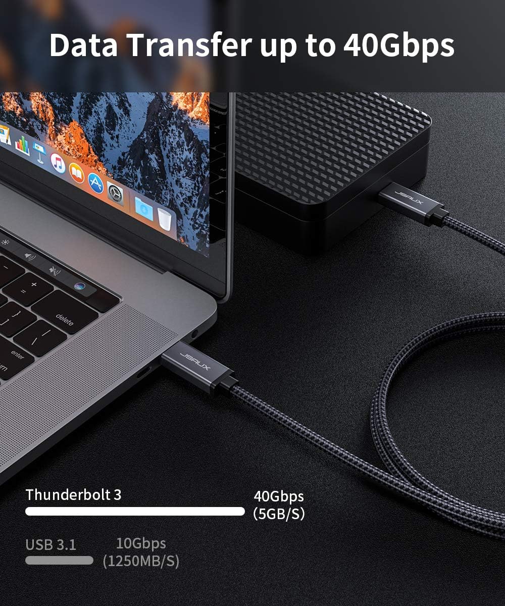 🔥 Cashback up to 70% Thunderbolt 3 Cable TB3 3.3ft/40Gbps/5K@60Hz(USB-C to USB-C), JSAUX 40Gbps Data Transfer/ 100W 5A Charging Type-C Compatible with External SSD, eGpu, USB-C Docking Station, MacBook, iPad Pro 2021-Grey