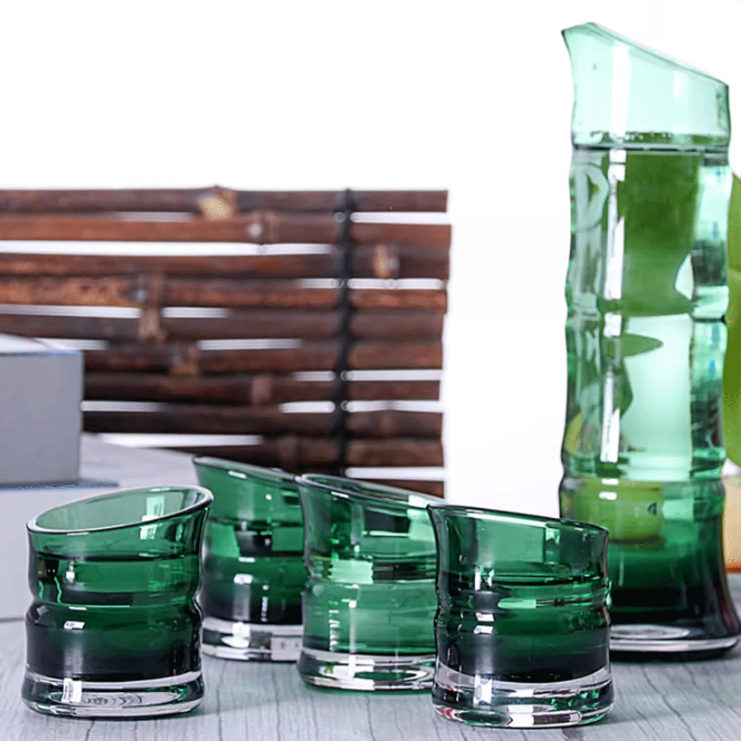 Bamboo Design Sake Set Glass Sake Set Cold/Warm/Hot Sake Carafe Special Gifts Set 1 Sake Bottle 4 Sake Cups