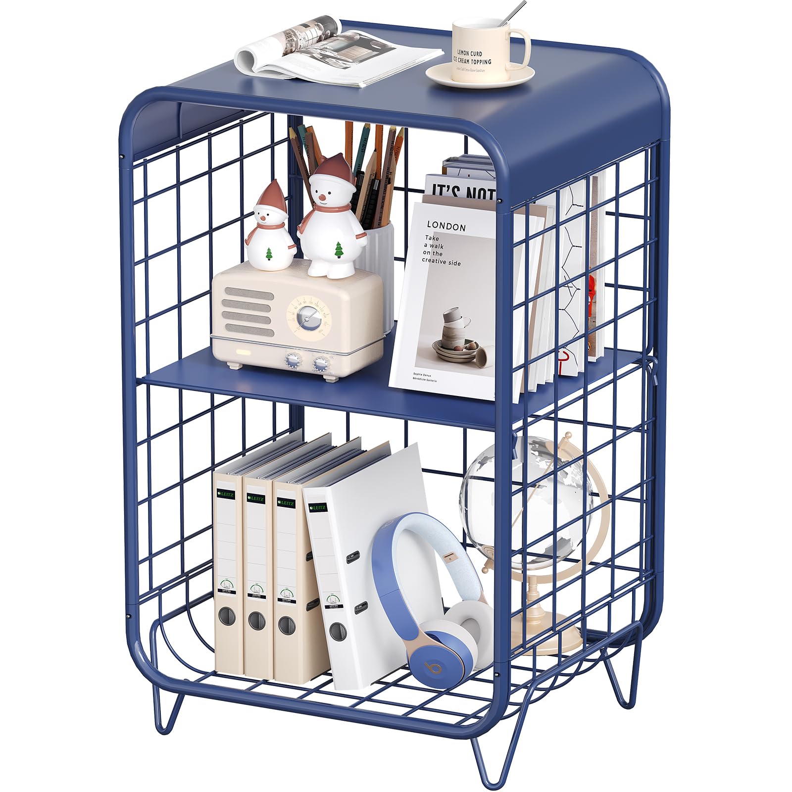 SYKIARIOL Metal Side Table,Cute Nightstand,3 Tier End Table with Storage,Vintage Bedside Table,Girls Bedroom Furniture,Accent Table,Small Coffee Table