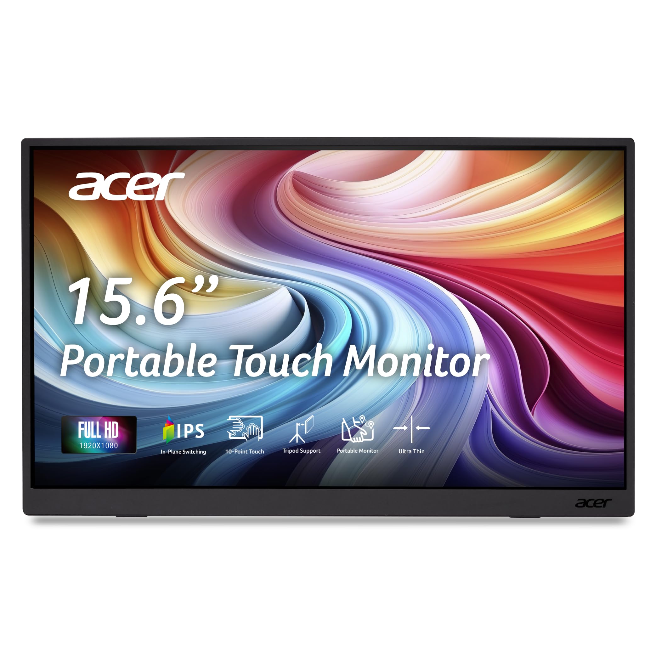 Acer PM161QT Portable Monitor Touch 15,6 Zoll (39,6 cm), 60Hz | Mobiler Touch Monitor 15.6 Zoll (39,6 cm Bildschirm) Full HD, LED, 60Hz, 6ms (GTG), MiniHDMI, USB-C, USB HUB, AdaptiveSync
