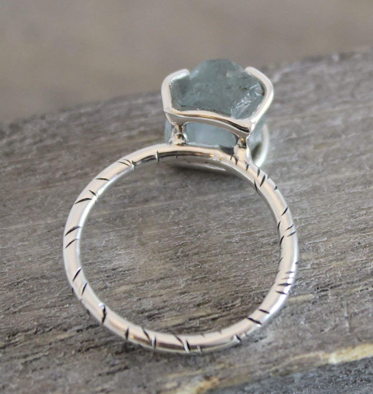 Raw Aquamarine Gemstone Sterling Silver Ring - Handmade Gift Ideas for Women (5)