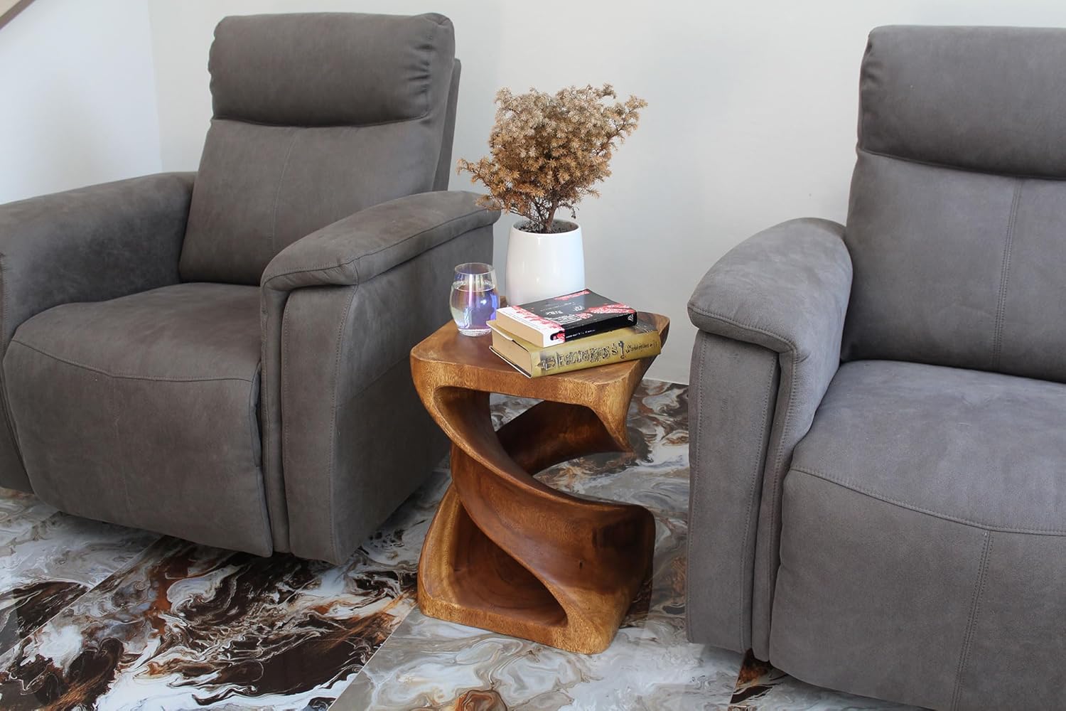Haussmann® Wood Double Twist End Table 15 x 15 x 20 in High Walnut Oil