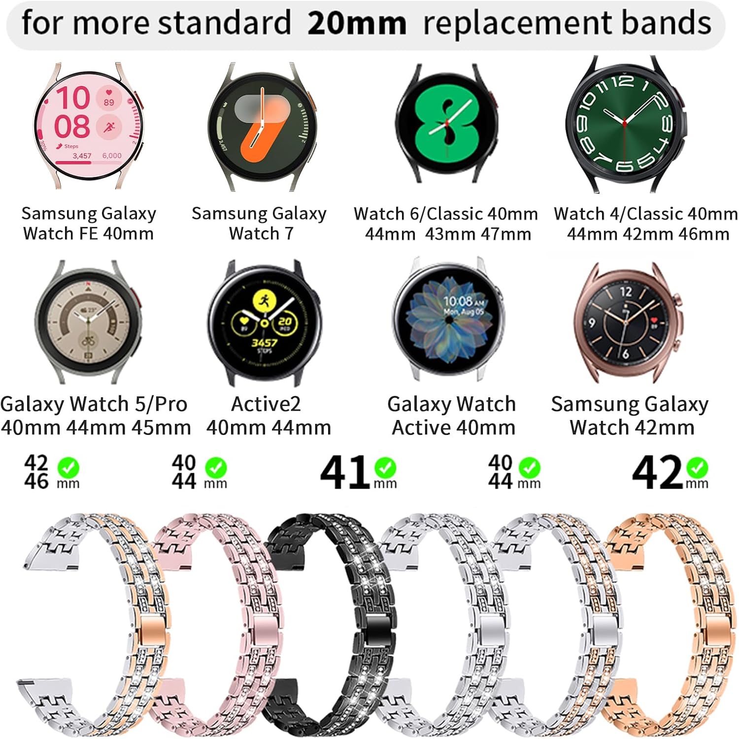 JOYOZY Women Girls Stylish Bands Compatible with Galaxy Watch 6/5/4/FE/7 40mm 44mm/Classic 42mm 43mm 46mm 47mm/Galaxy Watch Active 40mm/Active 2 40mm 44mm/Galaxy Watch 3 41mm/Garmin Vivoactive 3 image 5