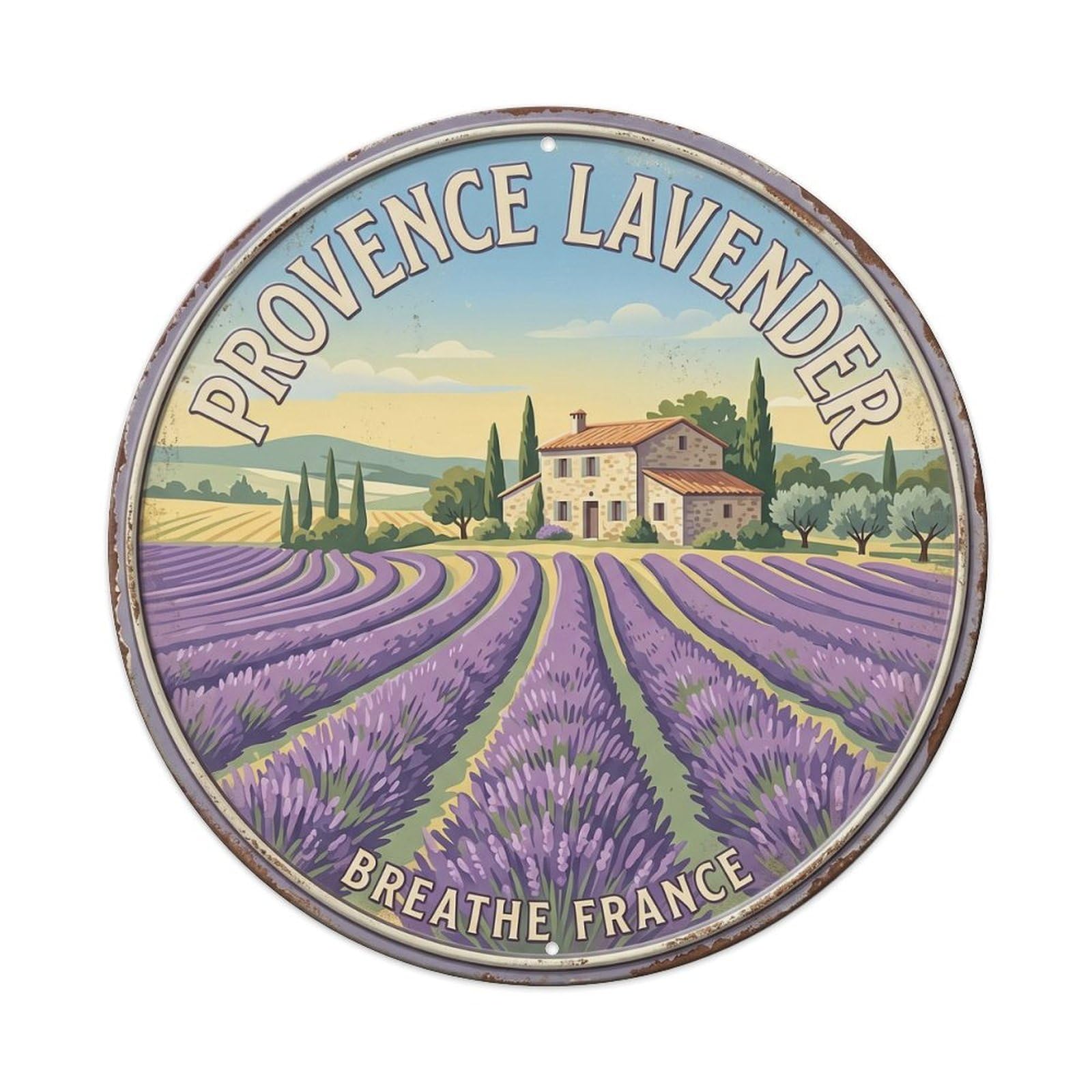 Vintage Lavender Fields Breathe Provence Landscape Metal Tin Sign