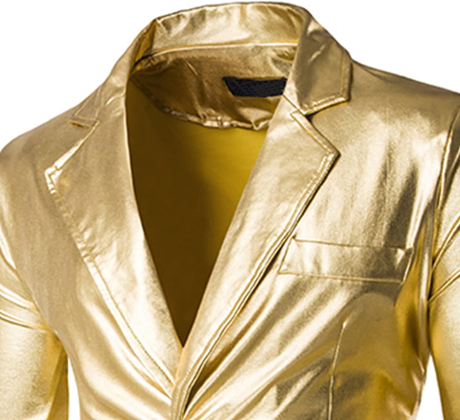 Men's 2 Pieces Shiny Suit Night Club Metallic Moto Style Blazer Suits 2 Button Tuxedo Party Disco Jacket And Pants Sets (Golden,Large)