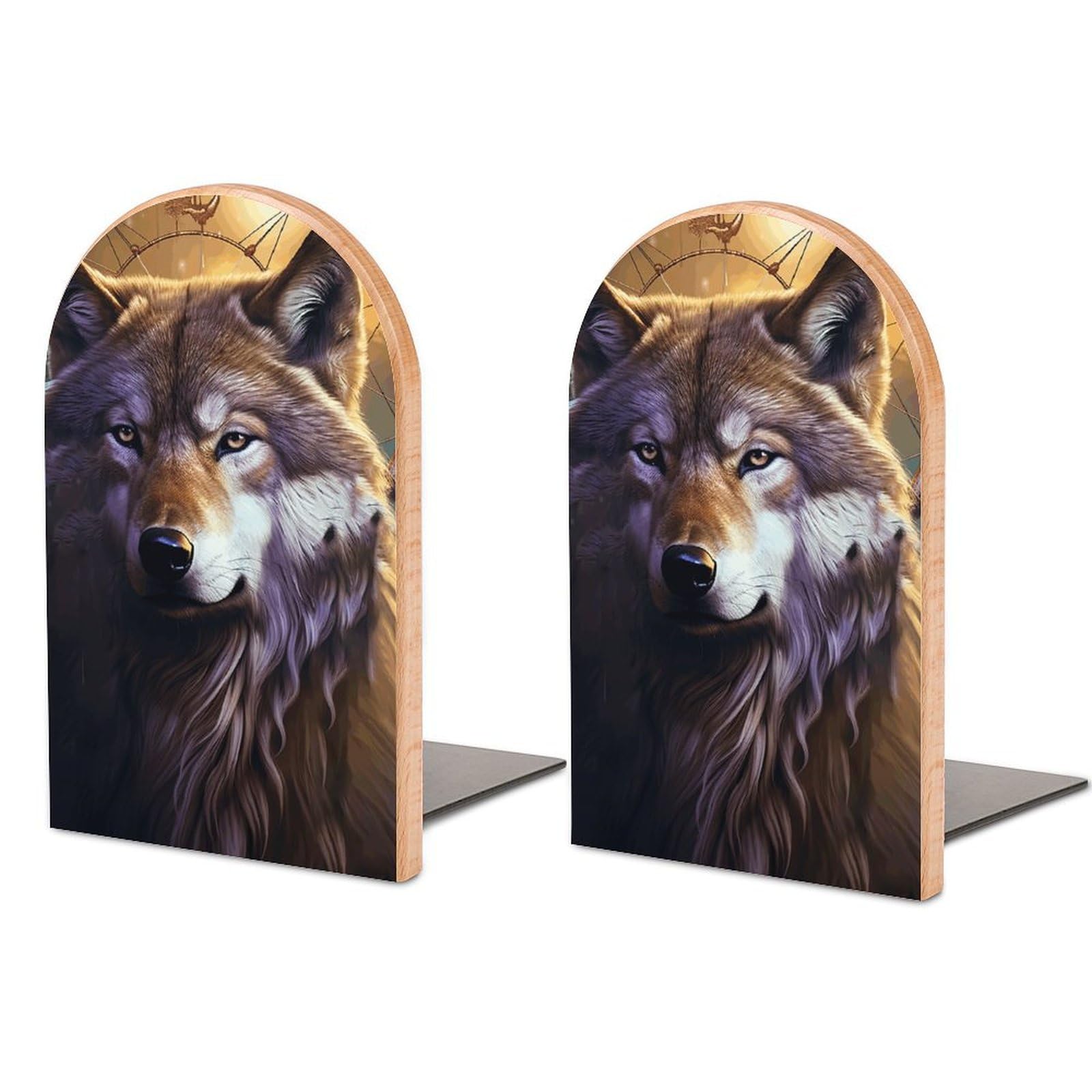 Serre-livres réglables motif loups pour salon moderne