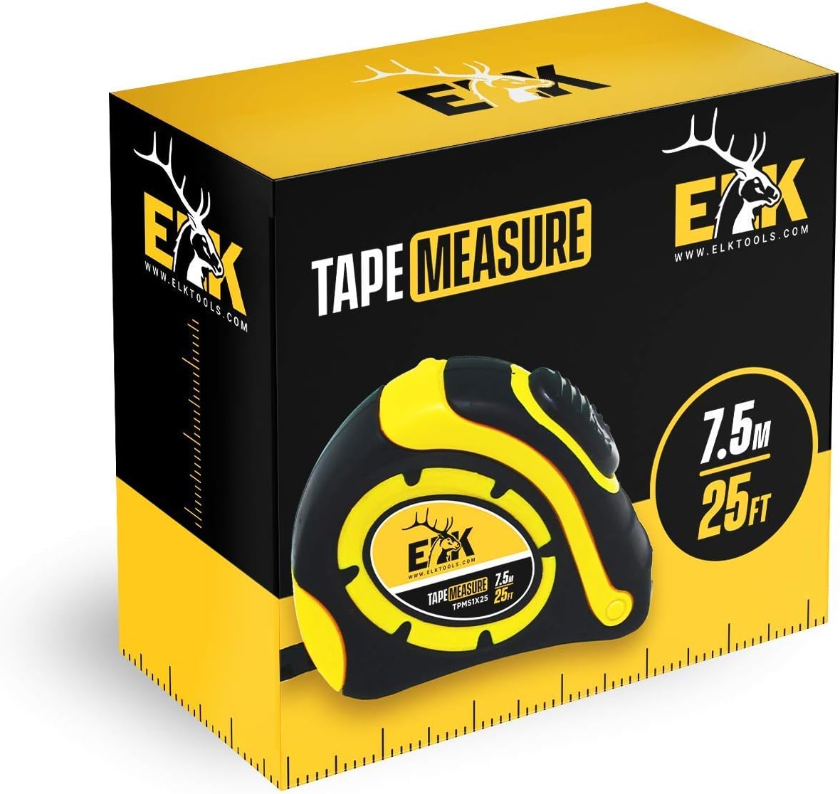 ELK Tape Measure Tool with Retractable Steel Blade, Belt Holder and Lanyard - For Consumers and Professionals - Heavy Duty (1 Inch x 25 Feet)