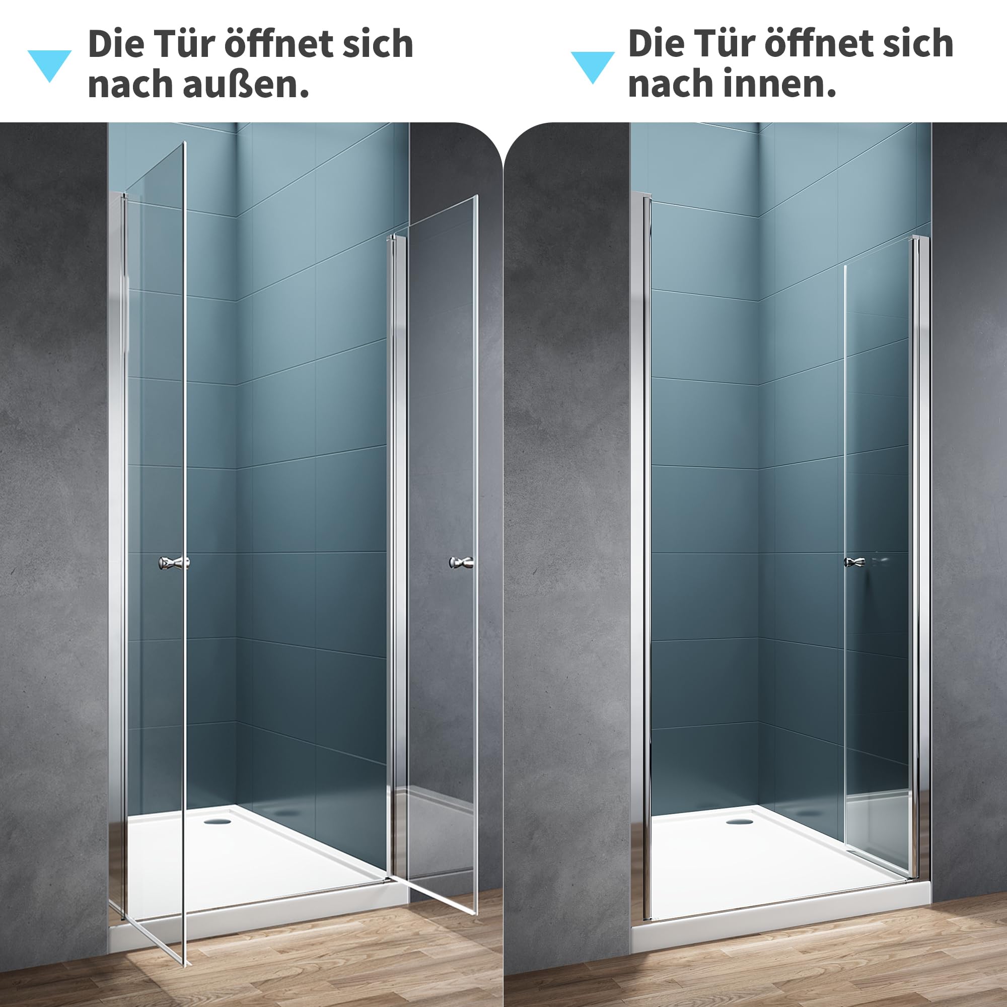 Duschkabine 76x185 cm, Pendeltür 75–80 cm, Duschtür Nische, Duschabtrennung aus 6 mm ESG Sicherheitsglas, Nano-Beschichtung, Schwingtür, Nischentür Dusche, Chrom