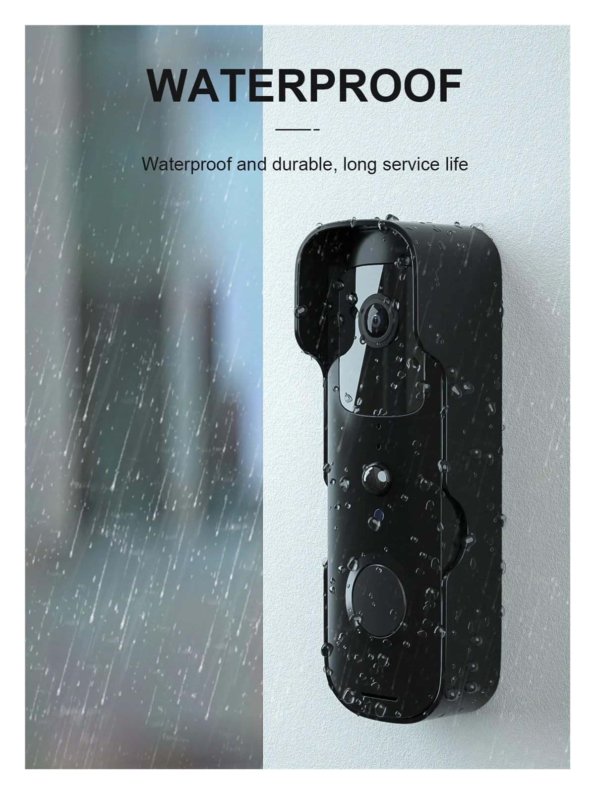 Portero automático. Timbre con video intelinte, wifi, resistente al agua, cámara de puerta, inalámbrico, monitoreo de audio bidireccional, tono de llamada, 1080p Videoportero(Black No Battery)