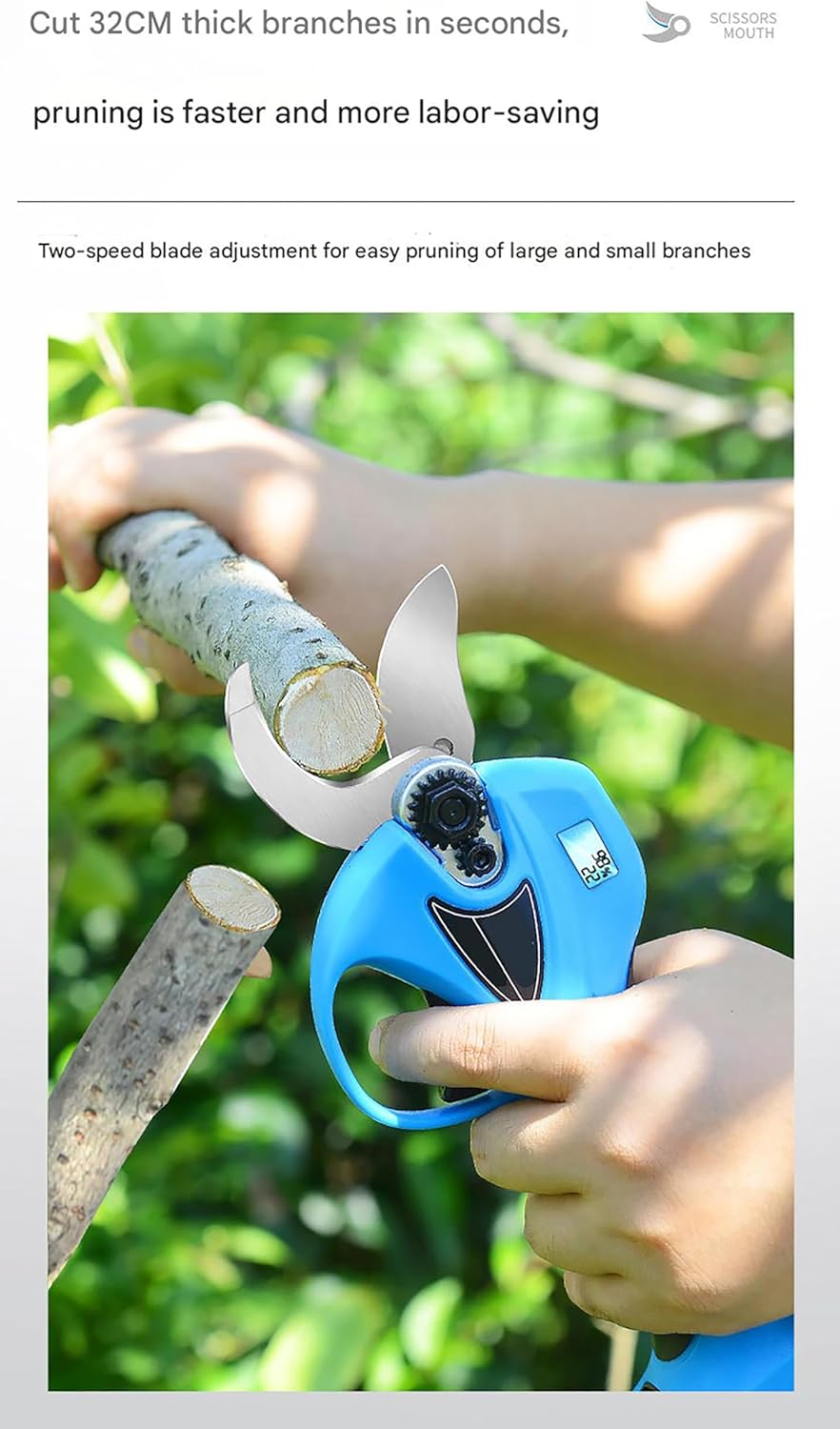32mm Electric Pruning Shears, Electric Pruners Cordless Garden Thick Branch Pruners, Fruit Tree Power Shears with 4AH Lithium Battery, Upgraded Digital Display
