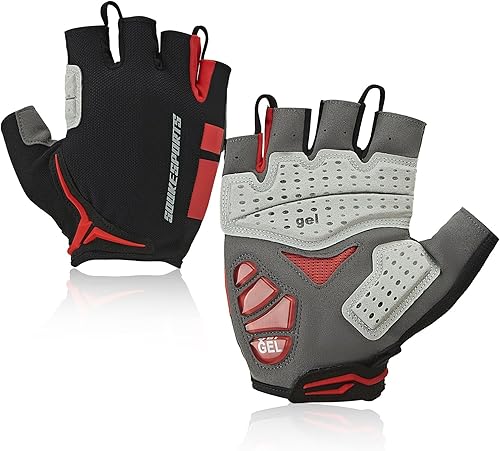 Souke Sports Guantes de ciclismo para hombre con almohadillas de gel, guantes de bicicleta de medio dedo, ligeros, antideslizantes, absorben los