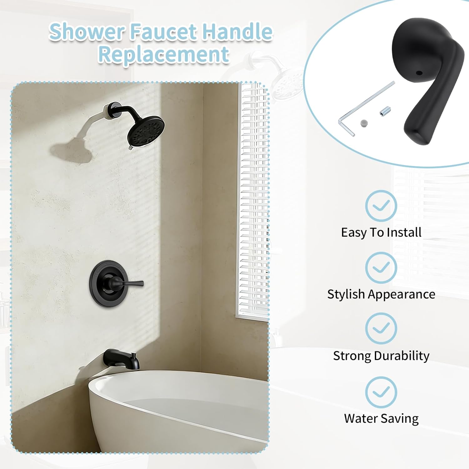 Shower Handle Replacement for Delta RP74148, Compatible with Delta Foundation Series Single Handle Tub/Shower Faucets, Single Lever Handle Repair Kit (Matte Black)