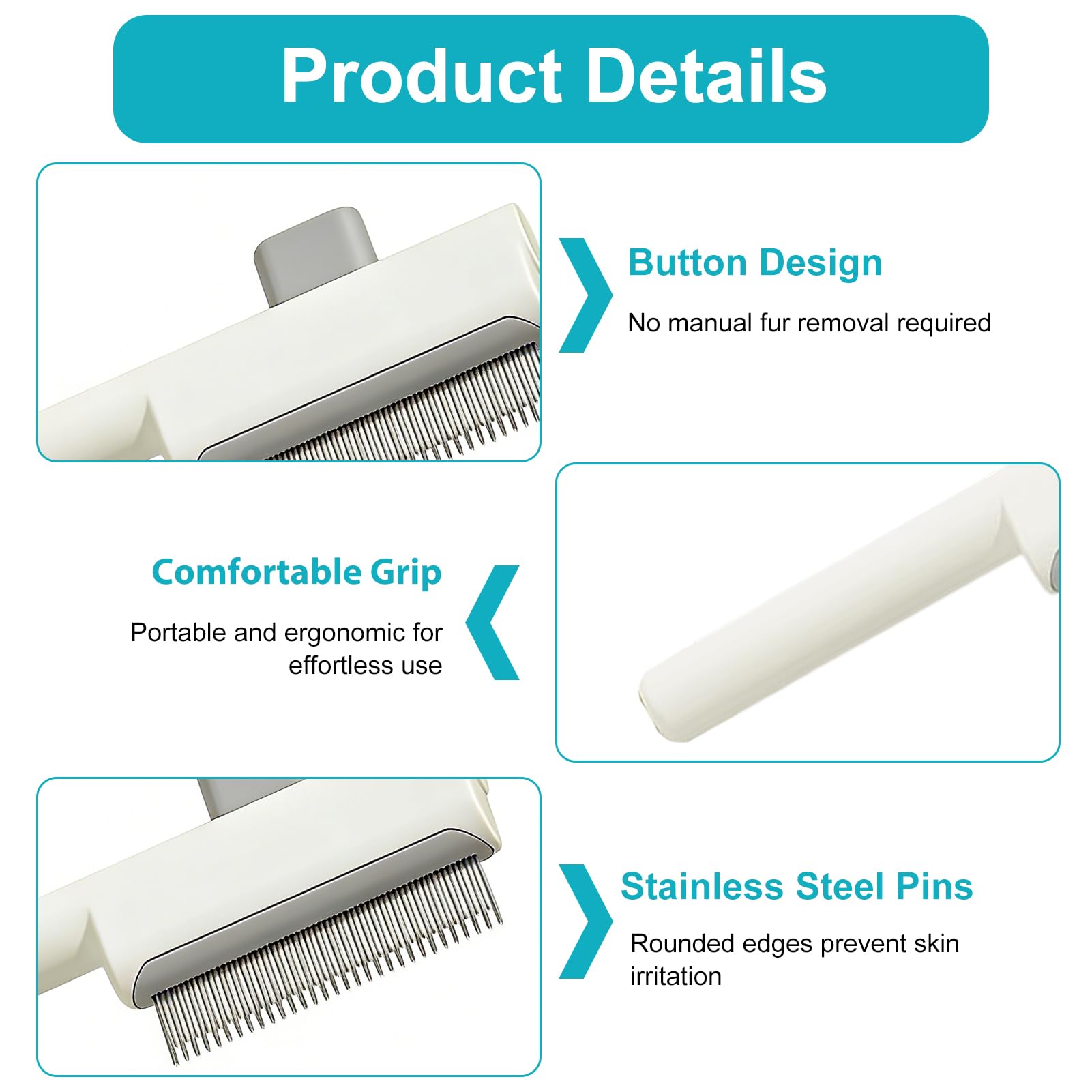2 Pièces Peigne pour Chats, Peigne à Puces Autonettoyant pour Chat et Chien, Brosse de Toilettage pour Animaux de Compagnie Poil Court et Poil Long, Doté d'un bouton d'épilation à une touche