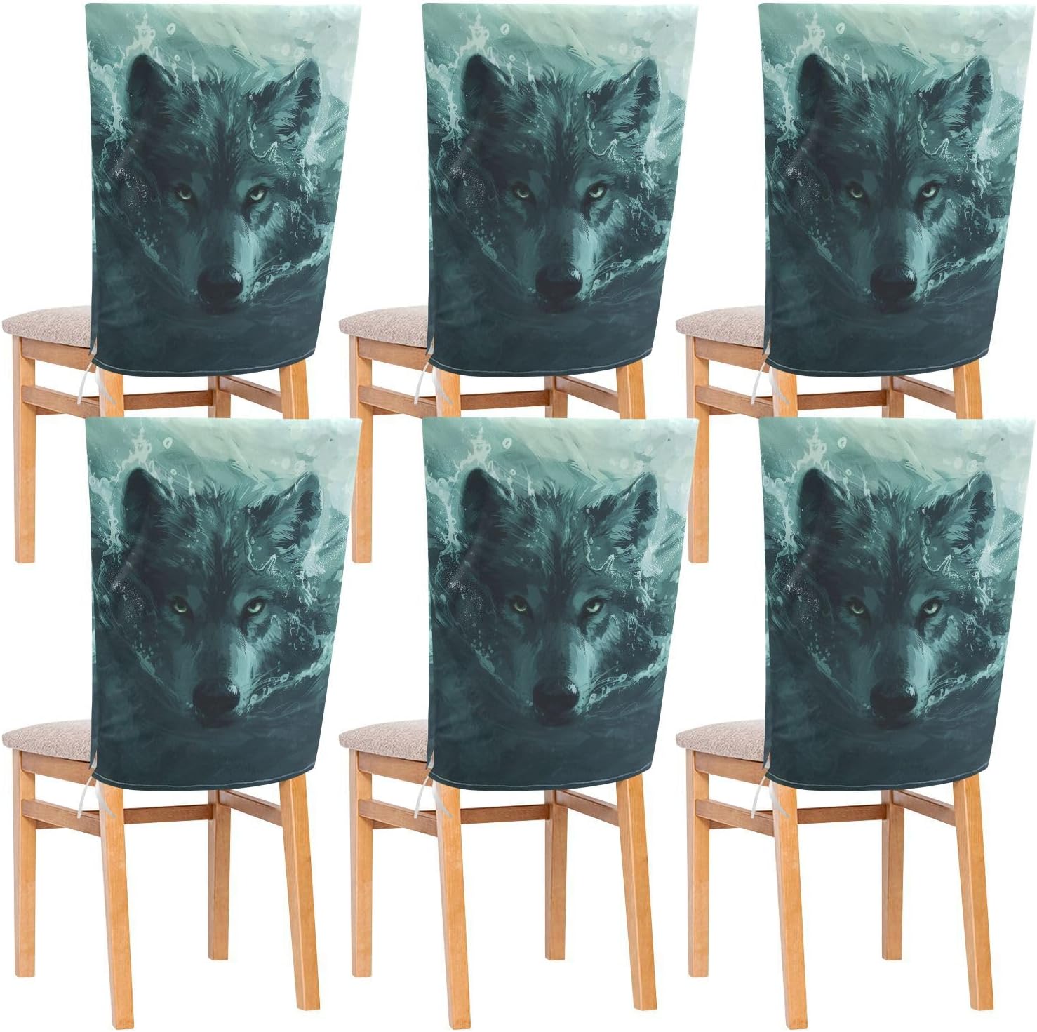 ALAZA Swimming Wolf Chair Back Cover Set of 6, Washable Reusable Removable Chair Slipcovers Decorative Chair Cover for Home Kitchen Wedding Party