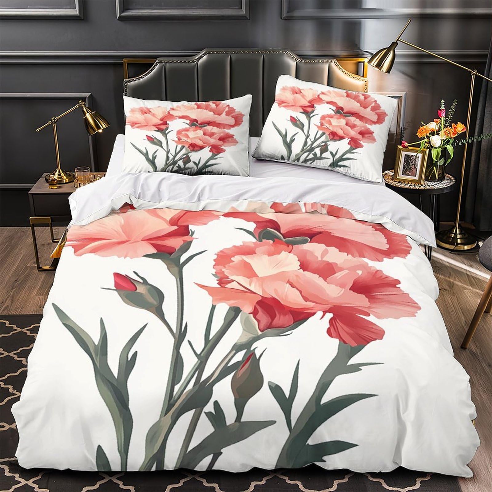 Housse de couette hypoallergénique anti-tache en microfine œillets roses 220x240
