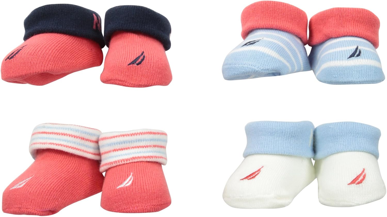 Nautica Baby-Girls Newborn Large 4 Pack Booties, Assorted, 0-6 Months