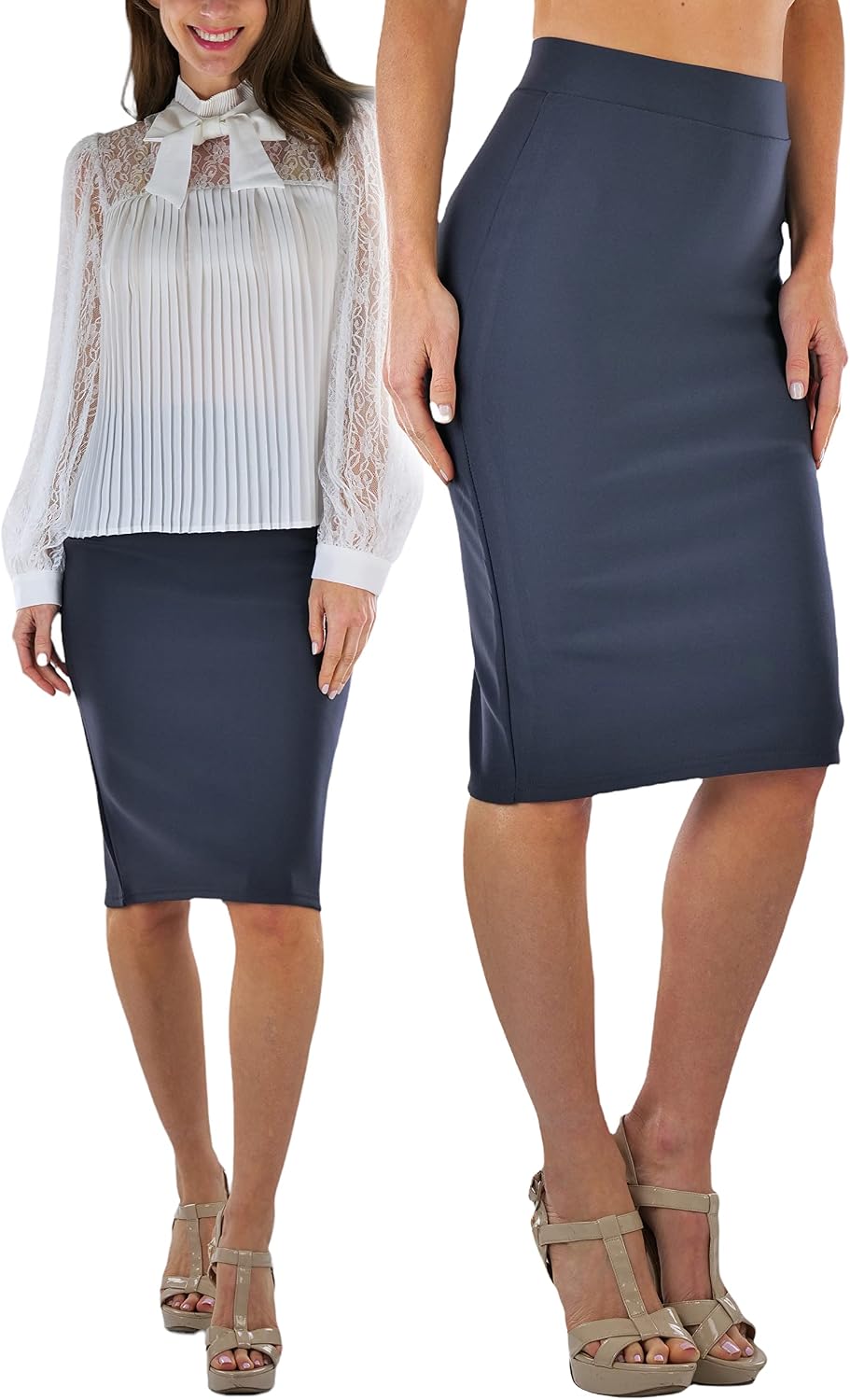 ToBeInStyle Women’s Classic Bodycon Pencil Back Slit Scuba Skirt