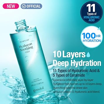 GOODAL Heartleaf Hyaluron Soothing Toner - Trouble Care, Soothing, Moisturizing, Hydrating, Calming Skin, Instant Cooling, Hyaluronic Acid, Safe for Sensitive Skin, Korean Skincare (11.83 fl.oz.)