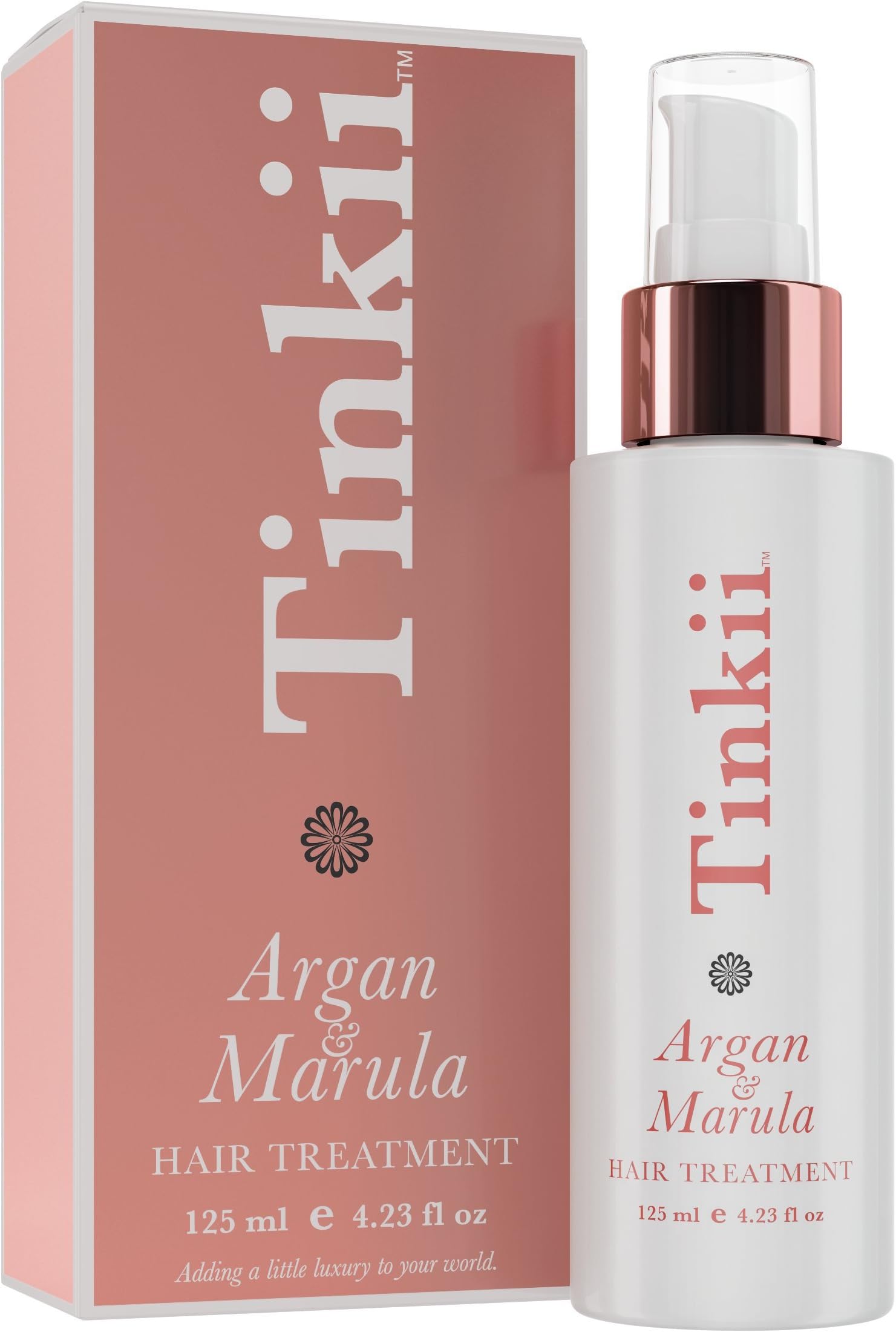 Argan and Marula Oil Hair Treatment By Tinkii 4.23oz/125ml - Salon Quality Leave-in Hair Serum that Protects, De-frizzes, Nourishes and Conditions, Sulfate-free