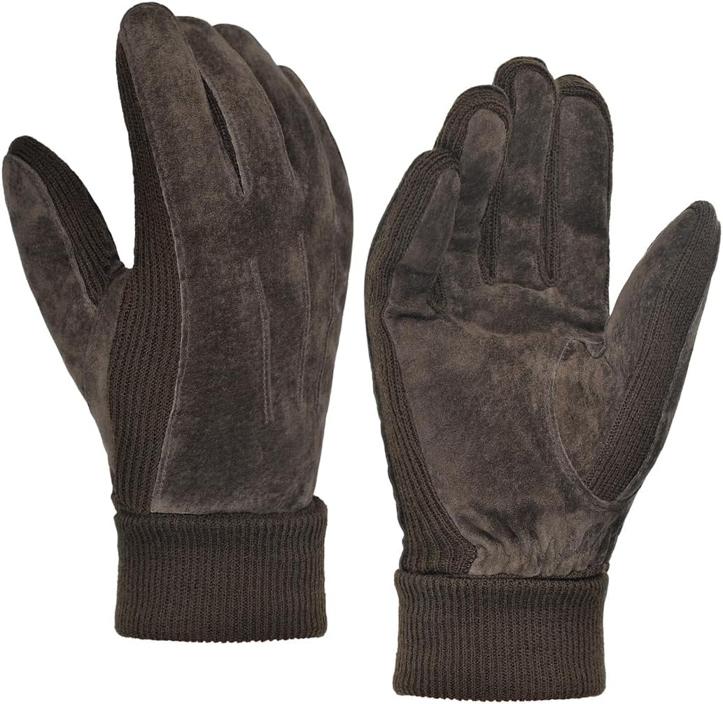 Harssidanzar Mens Winter Gloves Thermal Wool Fleece Lined Suede Gloves SM045US