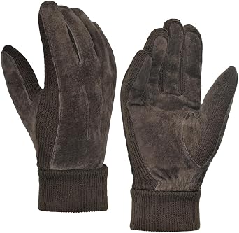 Harssidanzar Mens Winter Gloves Thermal Wool Fleece Lined Suede Gloves SM045US