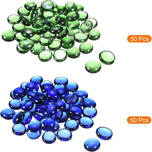 Miniatura 3 de MECCANIXITY Mármoles de vidrio plano de 0.669-0.748 in, piedras decorativas azules y verdes, cuentas de vidrio, relleno de jarrón de roca para