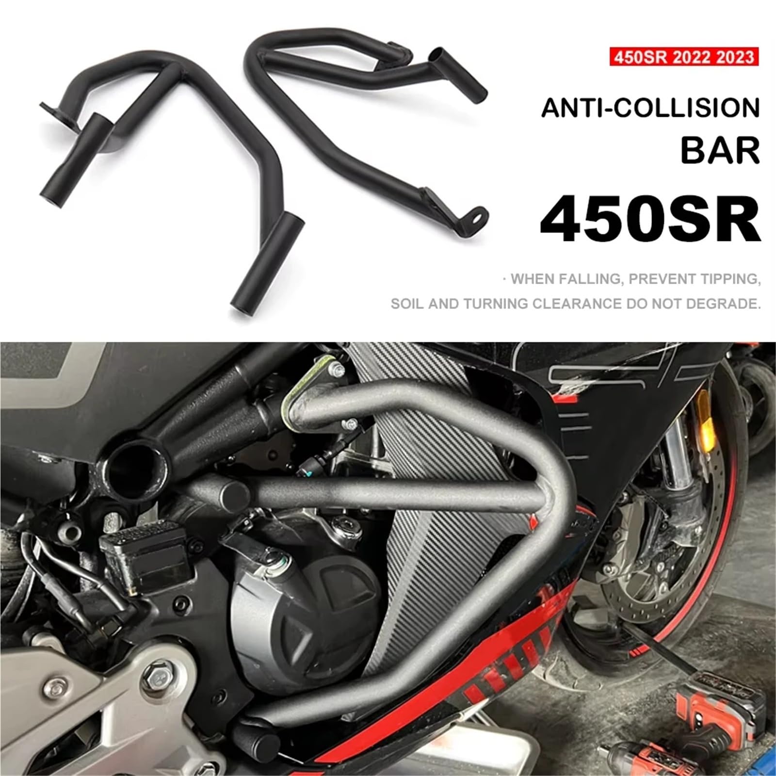 Compatible con barras de jaula deportivas CFMOTO 450SR | Se adapta a 2022-2023. Juego de aros laterales aptos for el carenado.