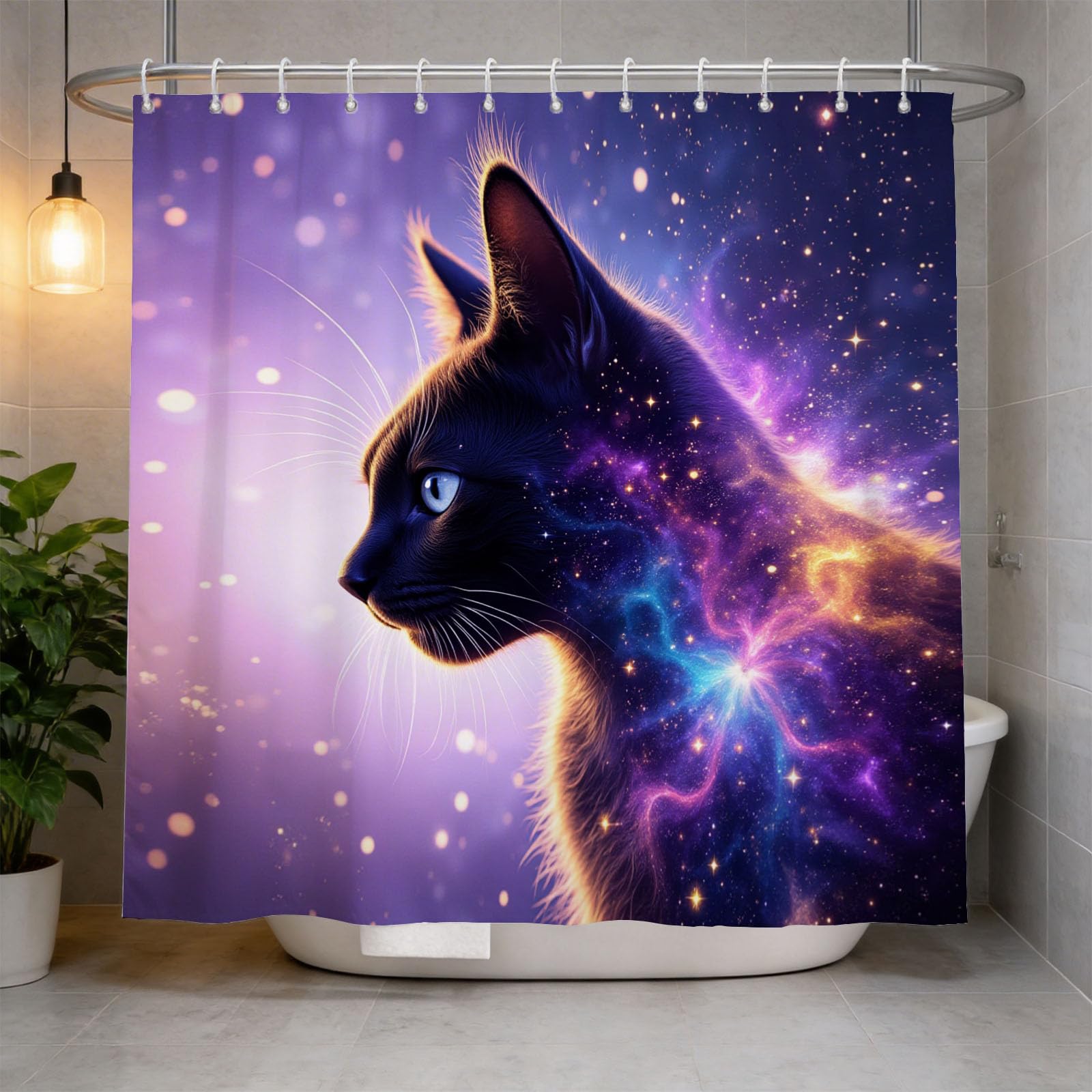 Hongduo 3D Cat Shower Curtain for Stalls Bathtubs Mystical Bathroom Decor Shower Curtain Set Polyester Fabric Waterproof 120x180cm/48X71 Inch with Hooks